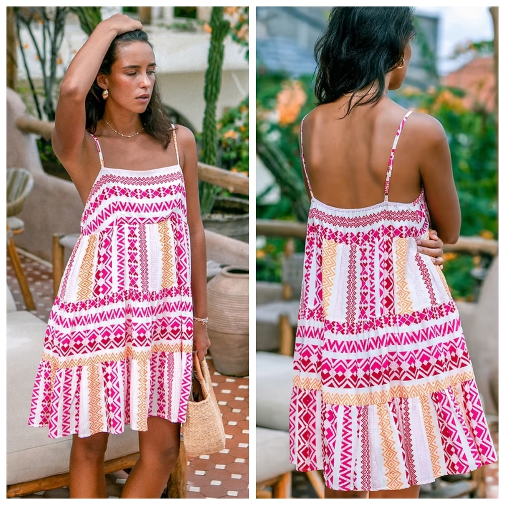 Cupshe Pink and Orange Patterned Dress XL